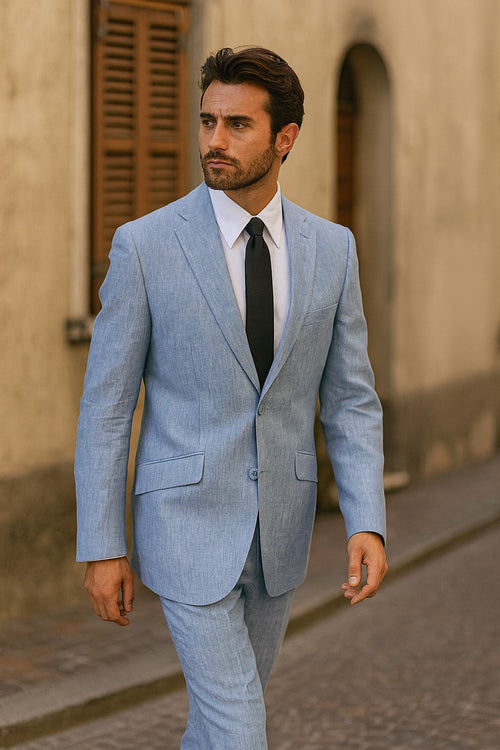 Mens Blue Linen Suit