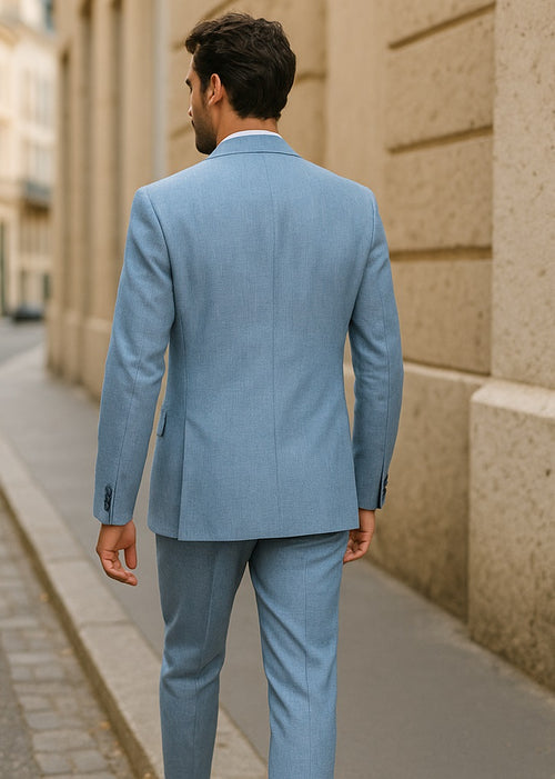 Mens Blue Linen Suit