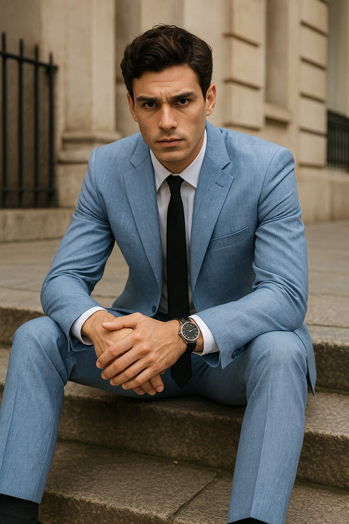 Mens Blue Linen Suit
