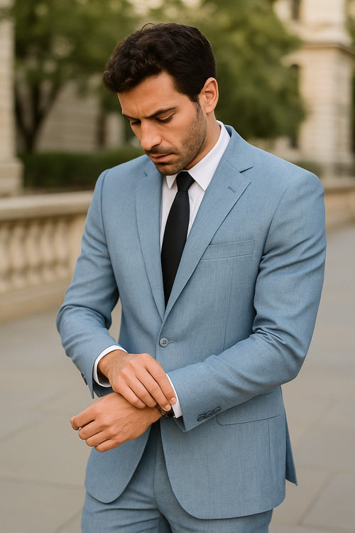 Mens Blue Linen Suit