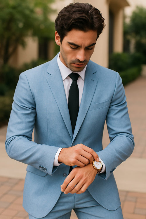 Mens Blue Linen Suit