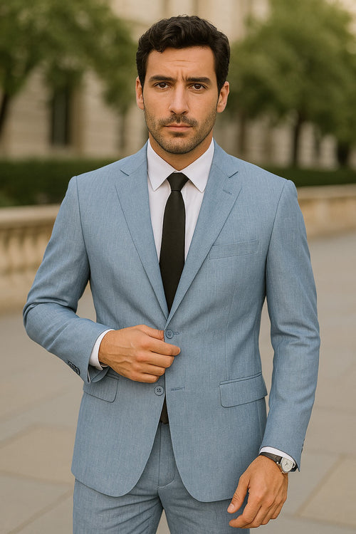 Mens Blue Linen Suit