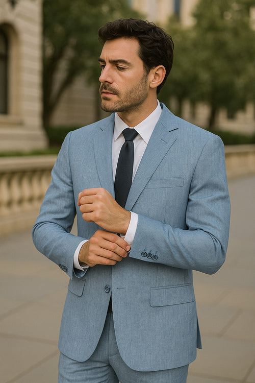 Mens Blue Linen Suit
