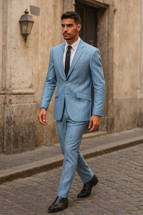 Mens Blue Linen Suit