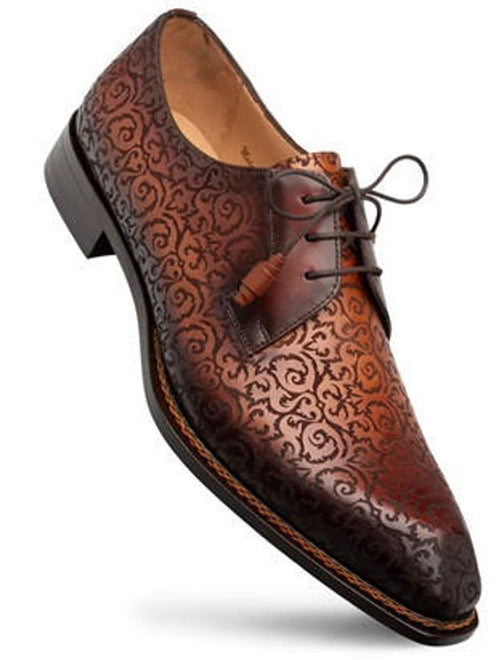 Mezlan Shoes Men's Designer Cognac Rust Fancy Embossed Derby Lontani