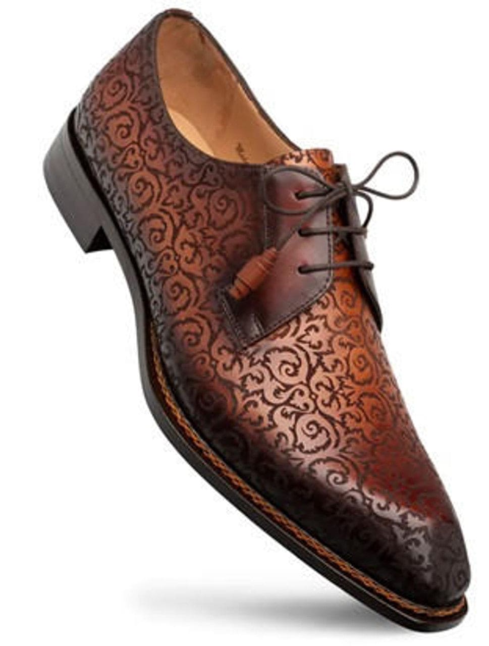 Mezlan Shoes Men's Designer Cognac Rust Fancy Embossed Derby Lontani