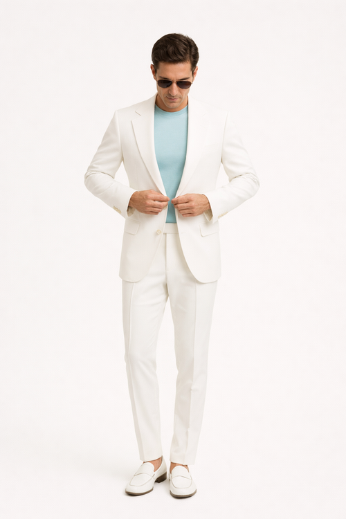 Mens Don Johnson Miami Vice White Suit Halloween Costume