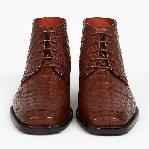 Mens Dress Ankle Boots Los Altos Boots Short Cowboy Boot - Western Ankle Boots Exotic Skin + Brown + Skin Type