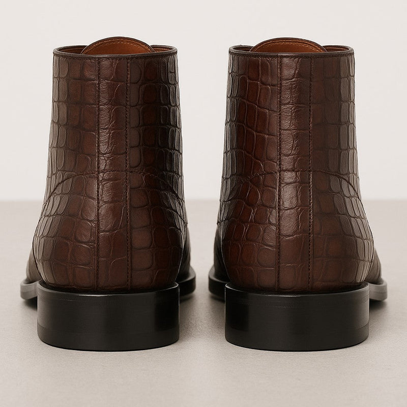 Mens Dress Ankle Boots Los Altos Boots Short Cowboy Boot - Western Ankle Boots Exotic Skin + Brown + Skin Type