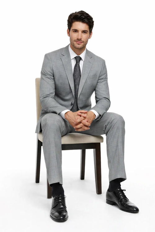 Mens Gray Plaid Suit Slim Fit