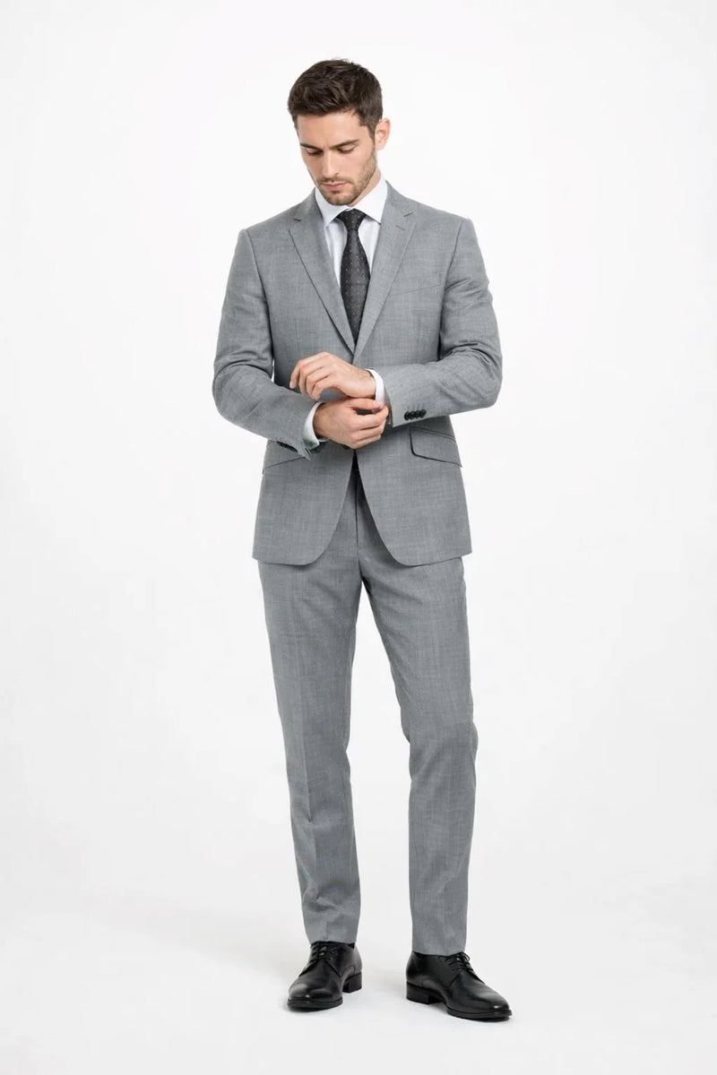 Mens Gray Plaid Suit Slim Fit