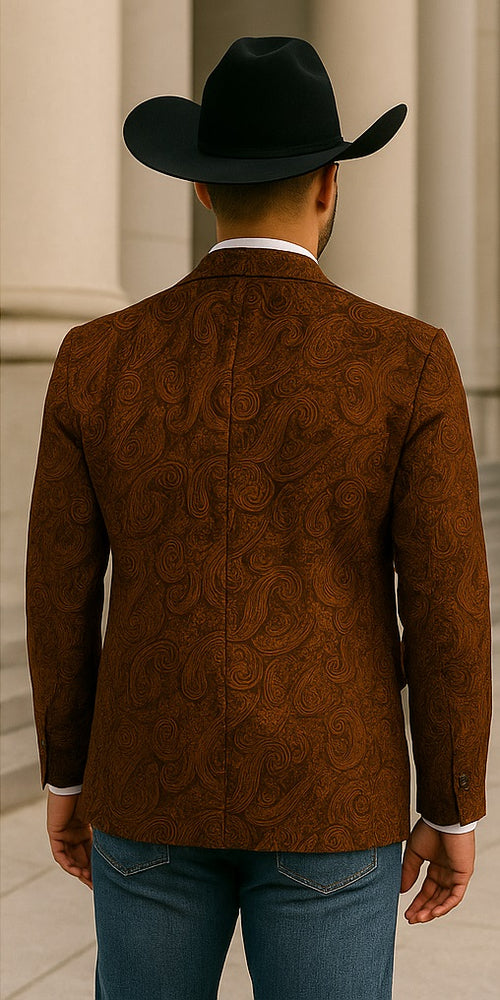 Cowboy Style Copper Jacquard Blazer for Men