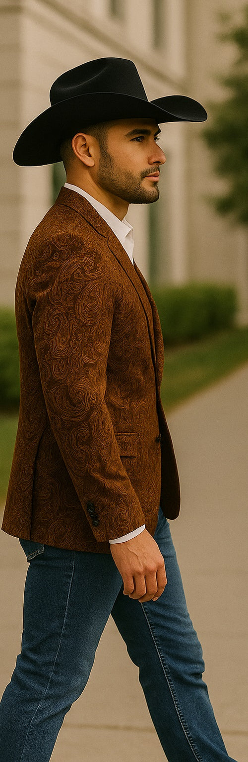 Western Men's Paisley Suit Jacket – Copper Brown