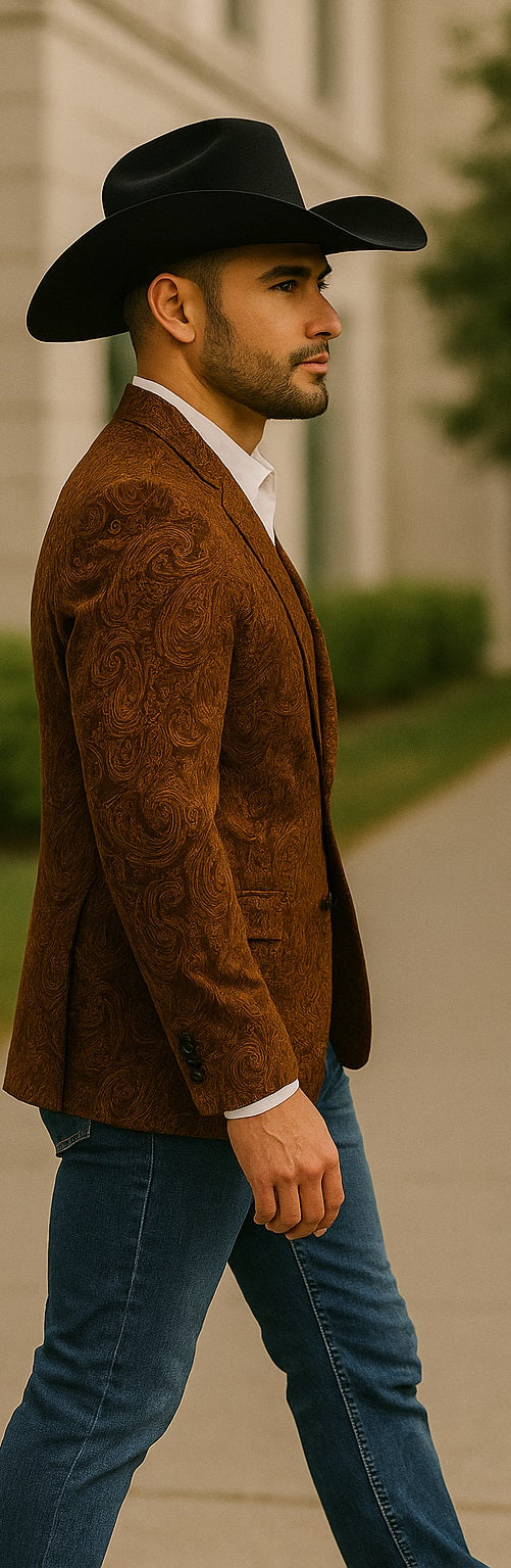 Western Men's Paisley Suit Jacket – Copper Brown