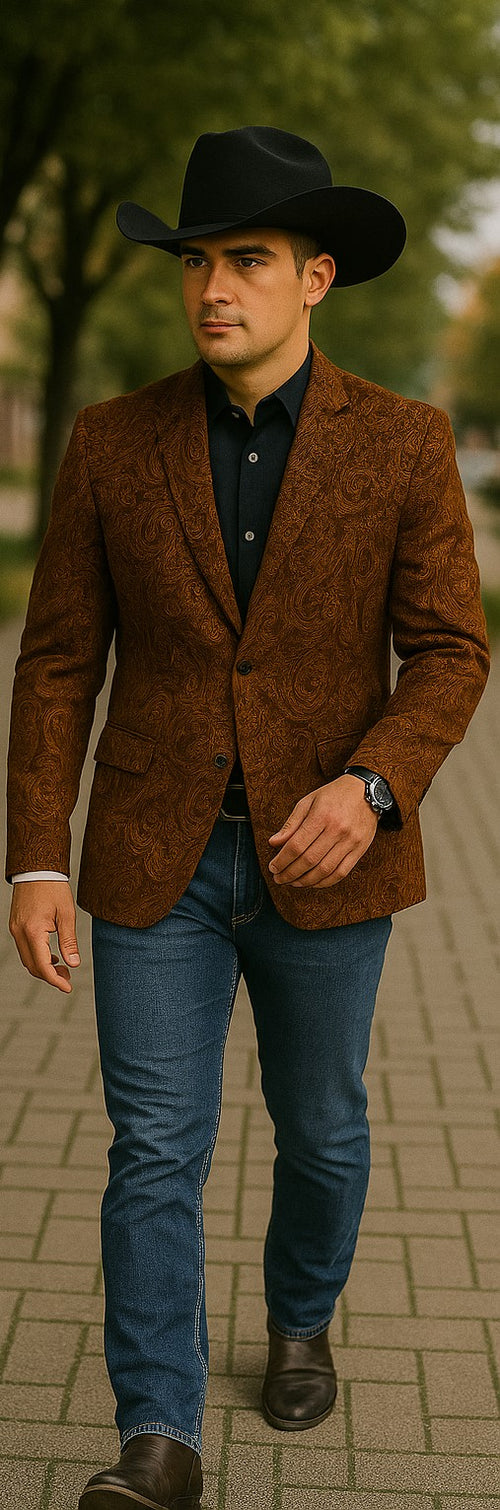 Stylish Copper Paisley Blazer for Country Weddings