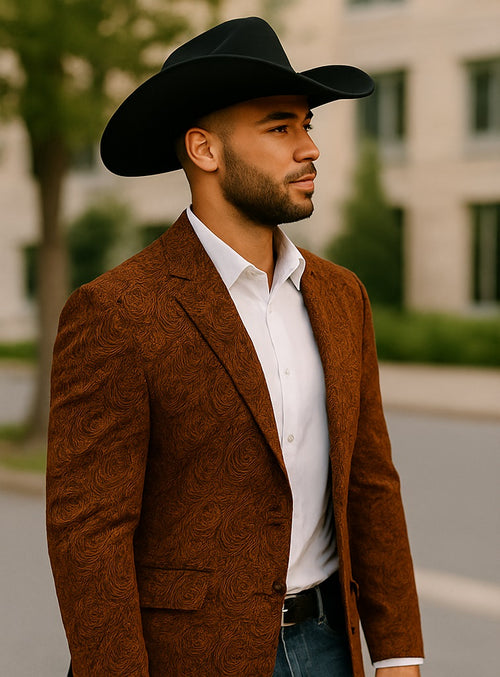 Notch Lapel Copper Patterned Blazer – Men’s Western Wear