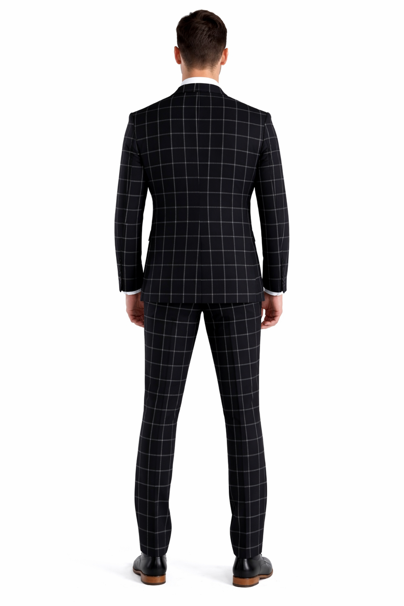 Mens Plaid Suit - Black Windowpane Suit - 1920 Suits
