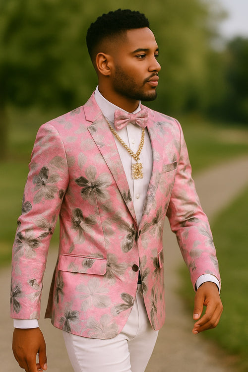 Floral jacquard suit for prom - wedding