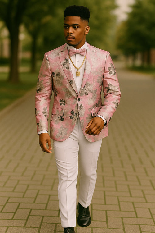 Trendy pink fitted blazer for groomsmen look