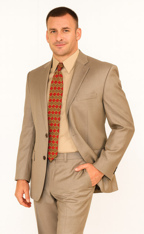 Mens Regal Fit Suit - Beige Suit