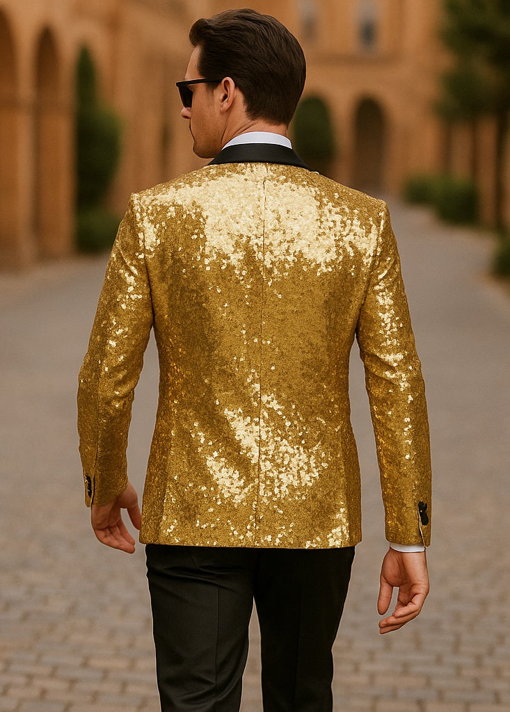Mens Sequin Suit Gold Tuxedo - Party Suits - Stage Suit