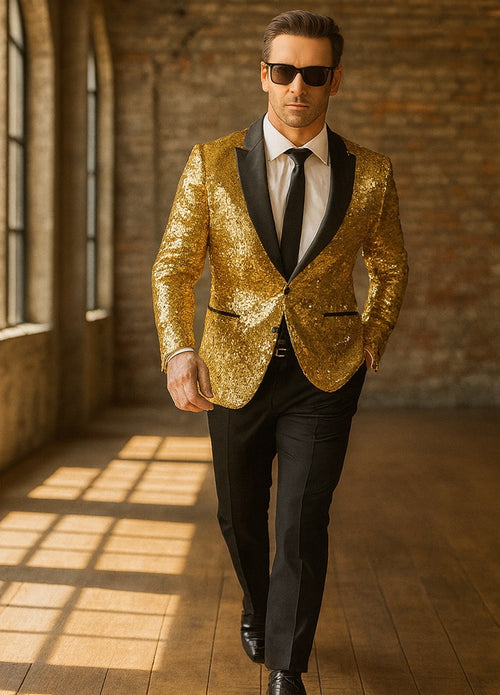 Mens Sequin Suit Gold Tuxedo - Party Suits - Stage Suit
