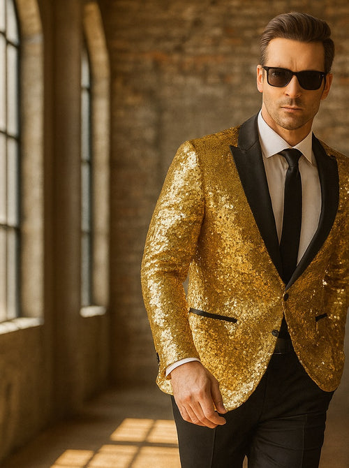 Mens Sequin Suit Gold Tuxedo - Party Suits - Stage Suit