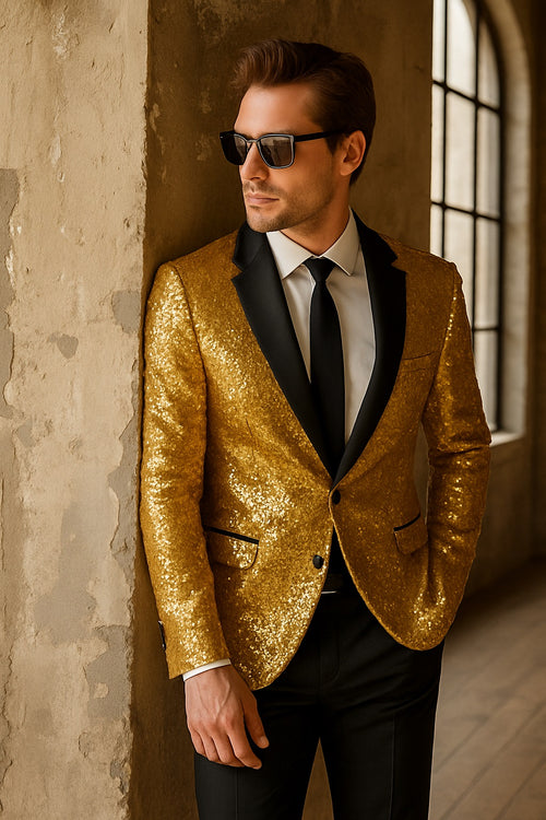 Mens Sequin Suit Gold Tuxedo - Party Suits - Stage Suit