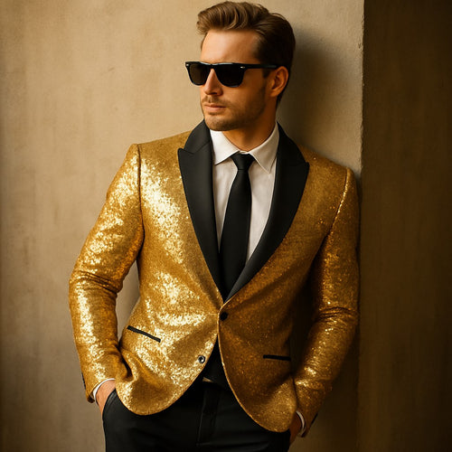 Mens Sequin Suit Gold Tuxedo - Party Suits - Stage Suit
