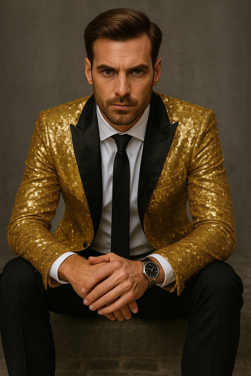 Mens Sequin Suit Gold Tuxedo - Party Suits - Stage Suit