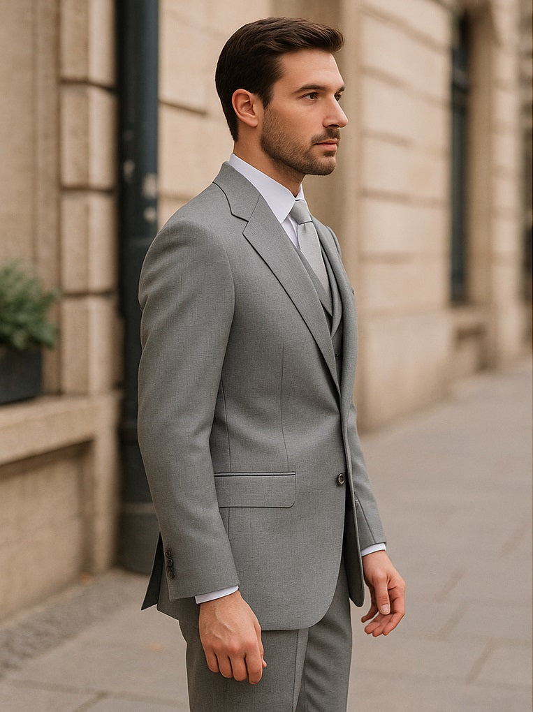 wool blend gray suit for men