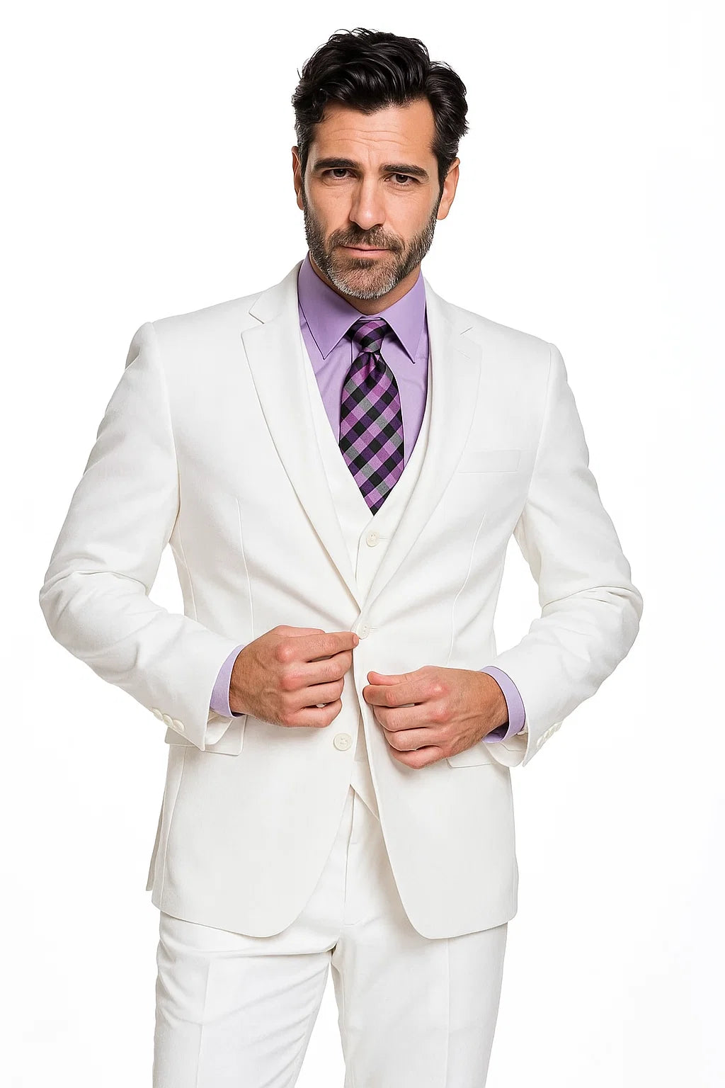Mens Vested Slim Fit Wool Feel Suit in White