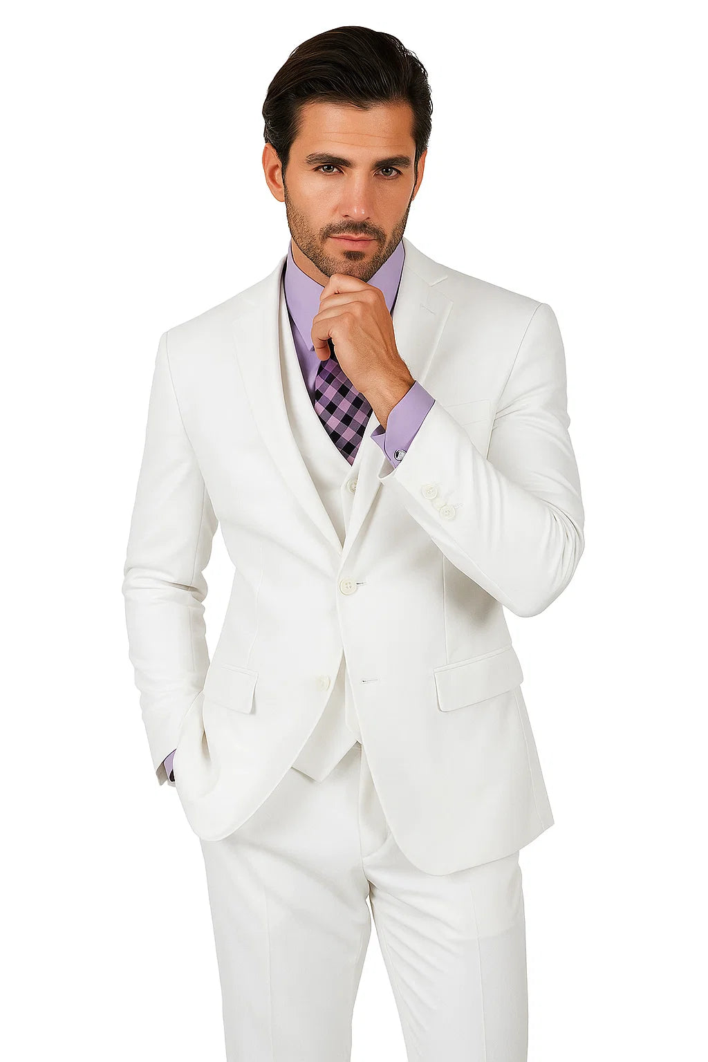 Mens Vested Slim Fit Wool Feel Suit in White