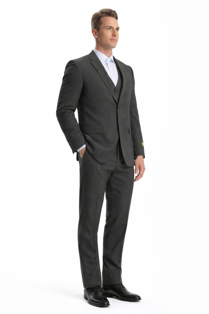 Mens Jacket + Pants Summer Seersucker Suit in Black on Black Pinstripe