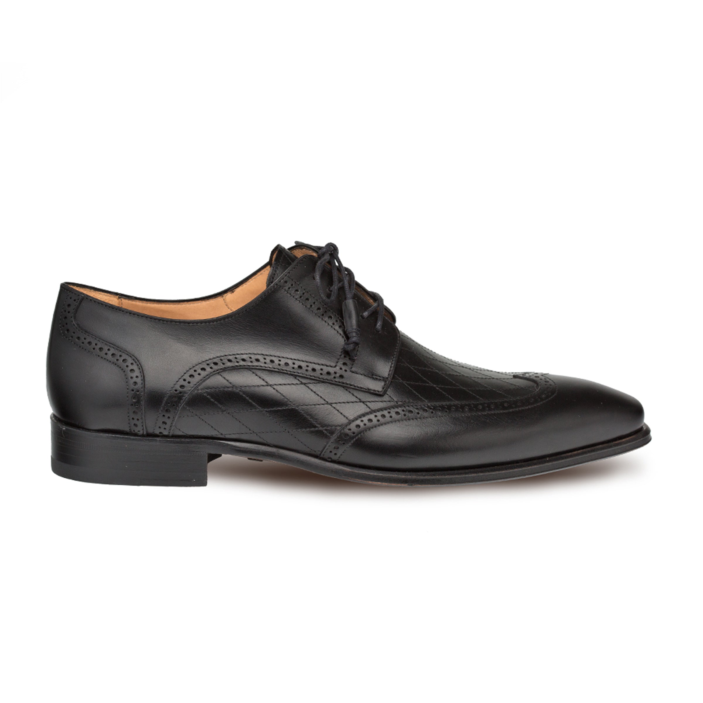 Mezlan Argento Men’s Cognac Wingtip Blucher – Diamond Etched Calfskin Dress Shoe