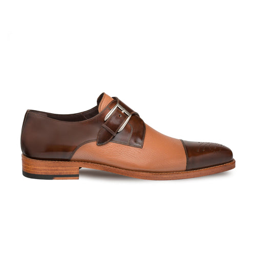 Mezlan Phoenix Men’s Monk Strap – Camel Deerskin Leather Cap Toe Dress Shoe, Handmade in Spain