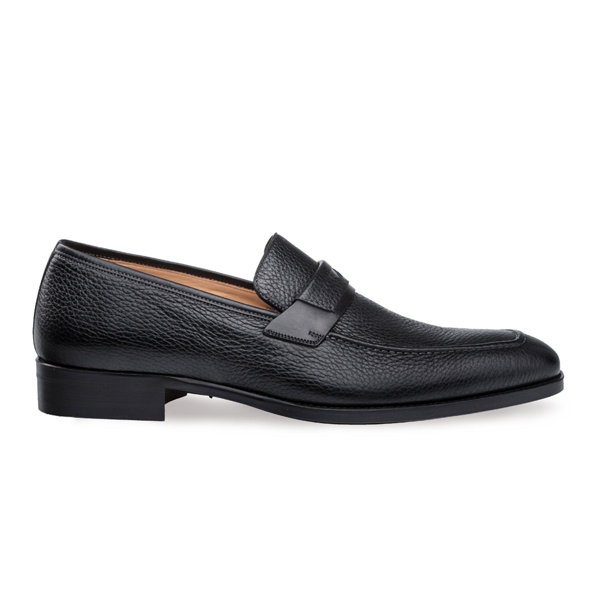 Mezlan Elche Men’s Penny Loafer – Black Calfskin and Deerskin Leather Dress Shoe, Handmade in Spain