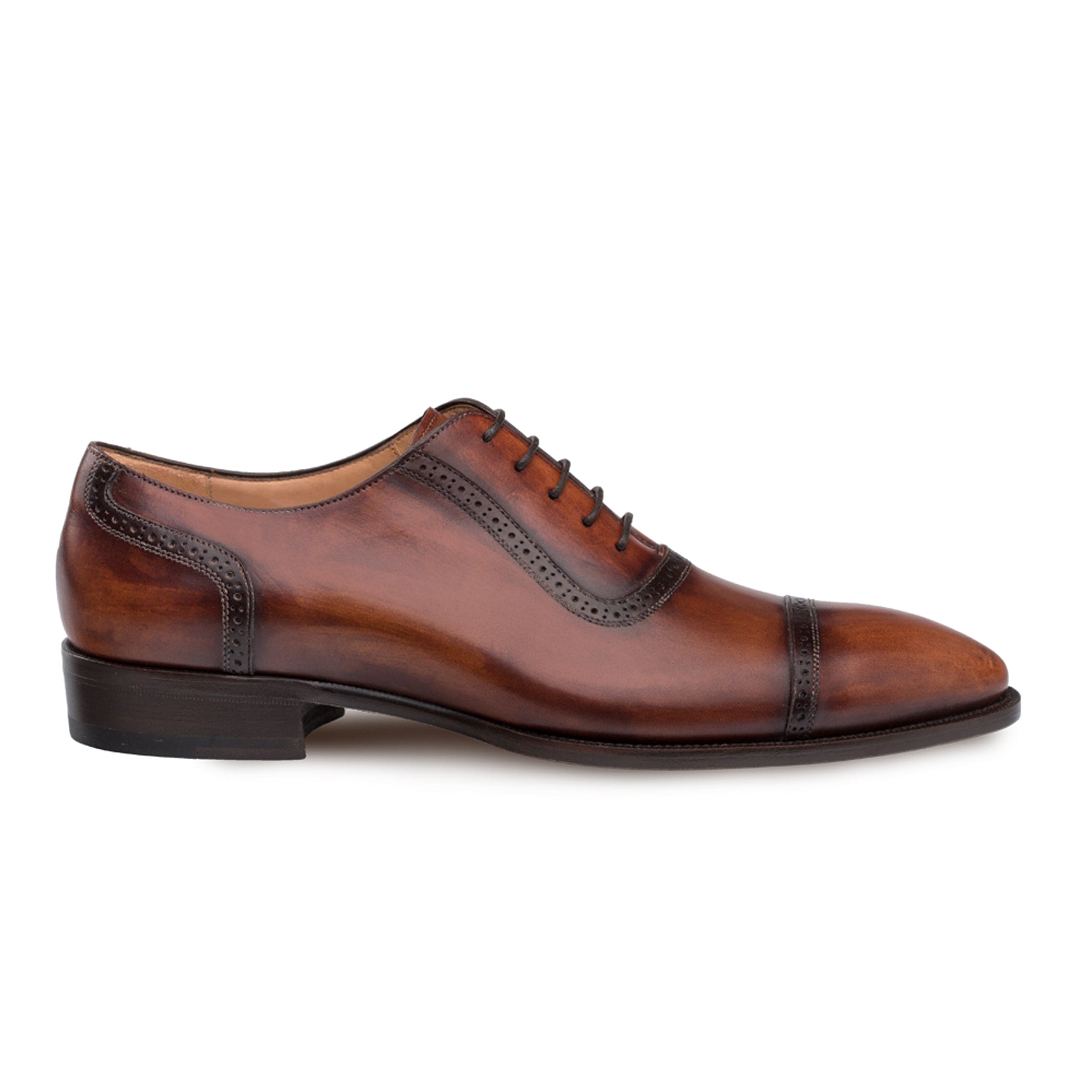 Mezlan Belgrade Men’s Cap Toe Oxford – Cognac Calfskin Leather Dress Shoe, Handmade in Spain