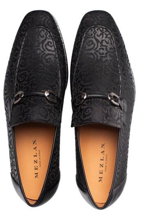 Mezlan Black Designer Calfskin Laser Print Bit Loafer Alcaraz