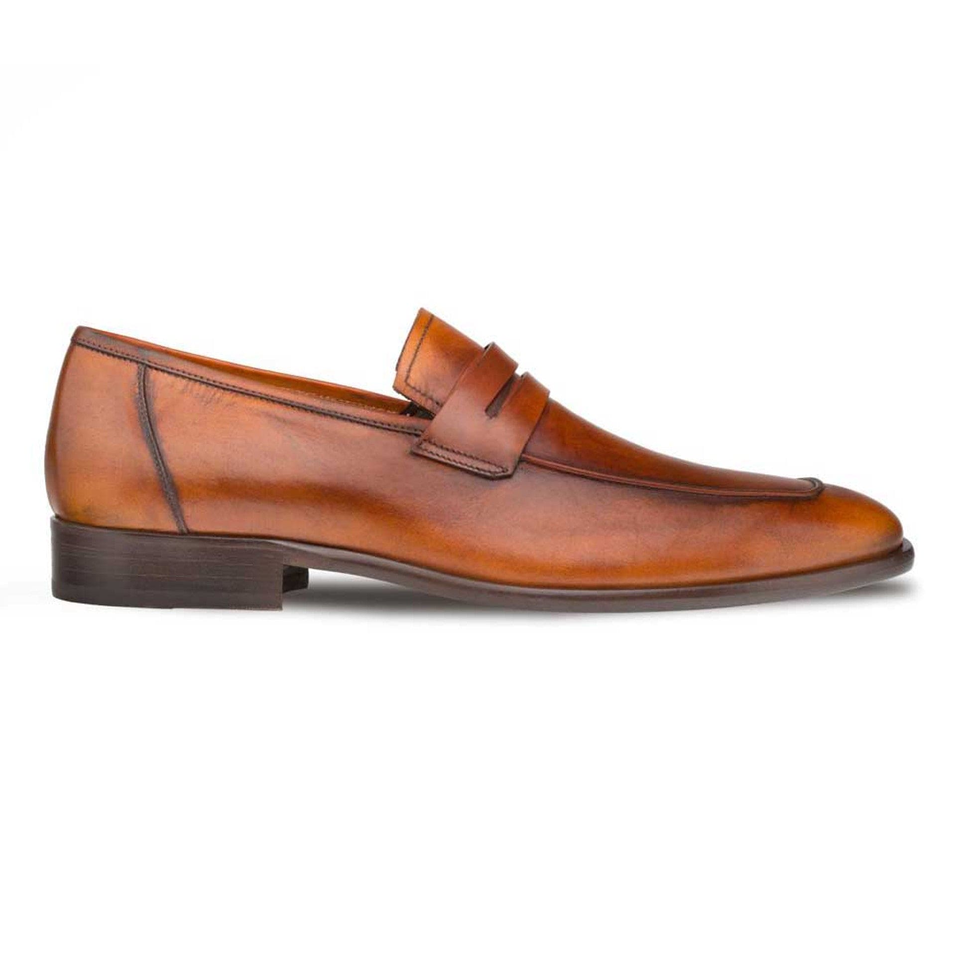 Mezlan Men’s Penny Loafer – Cognac Burnished Calfskin Leather Slip-On, Handmade in Spain