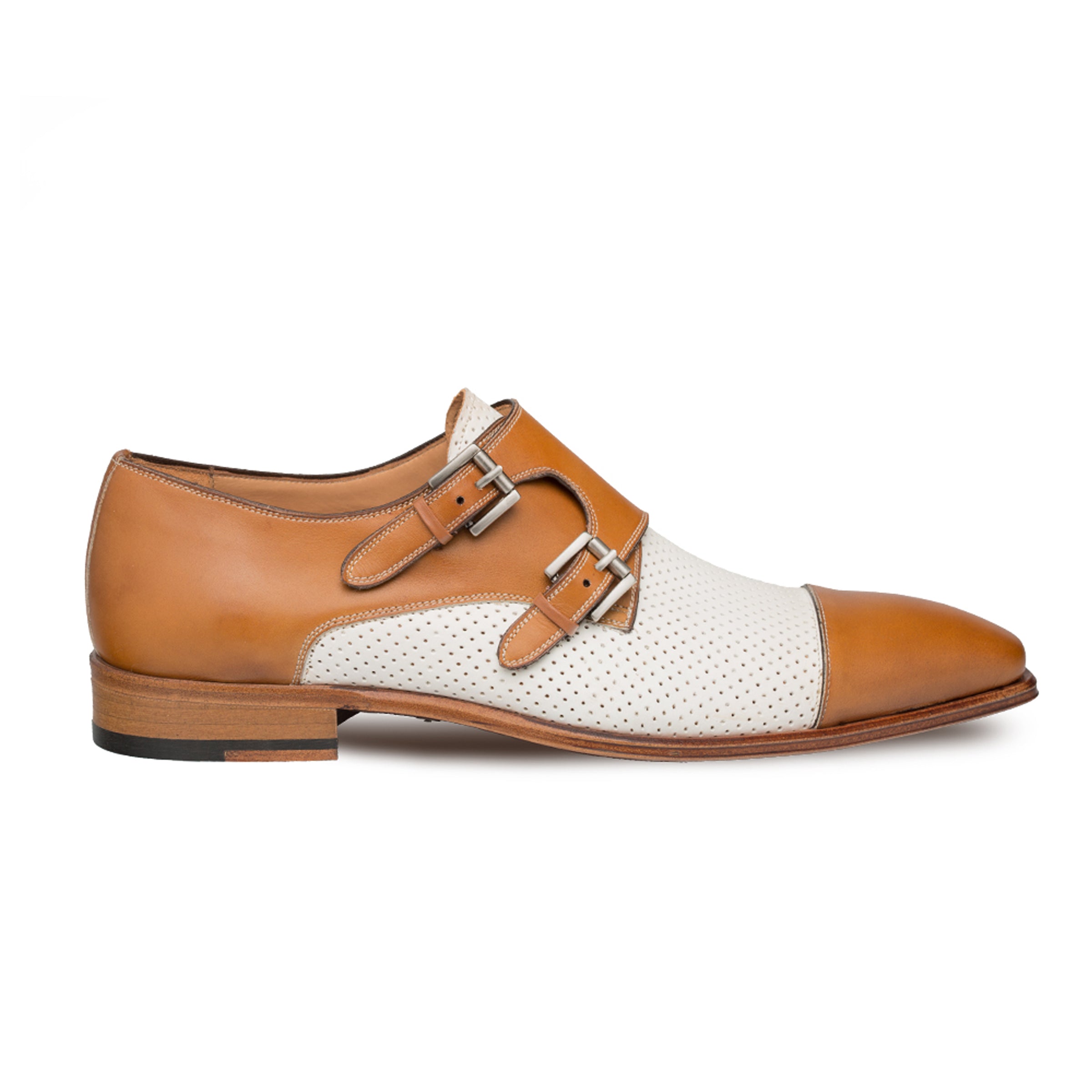 Mezlan Saber Men’s Tan & Blue Two-Tone Calfskin Double Monk Strap Dress Shoes – Handmade Luxury