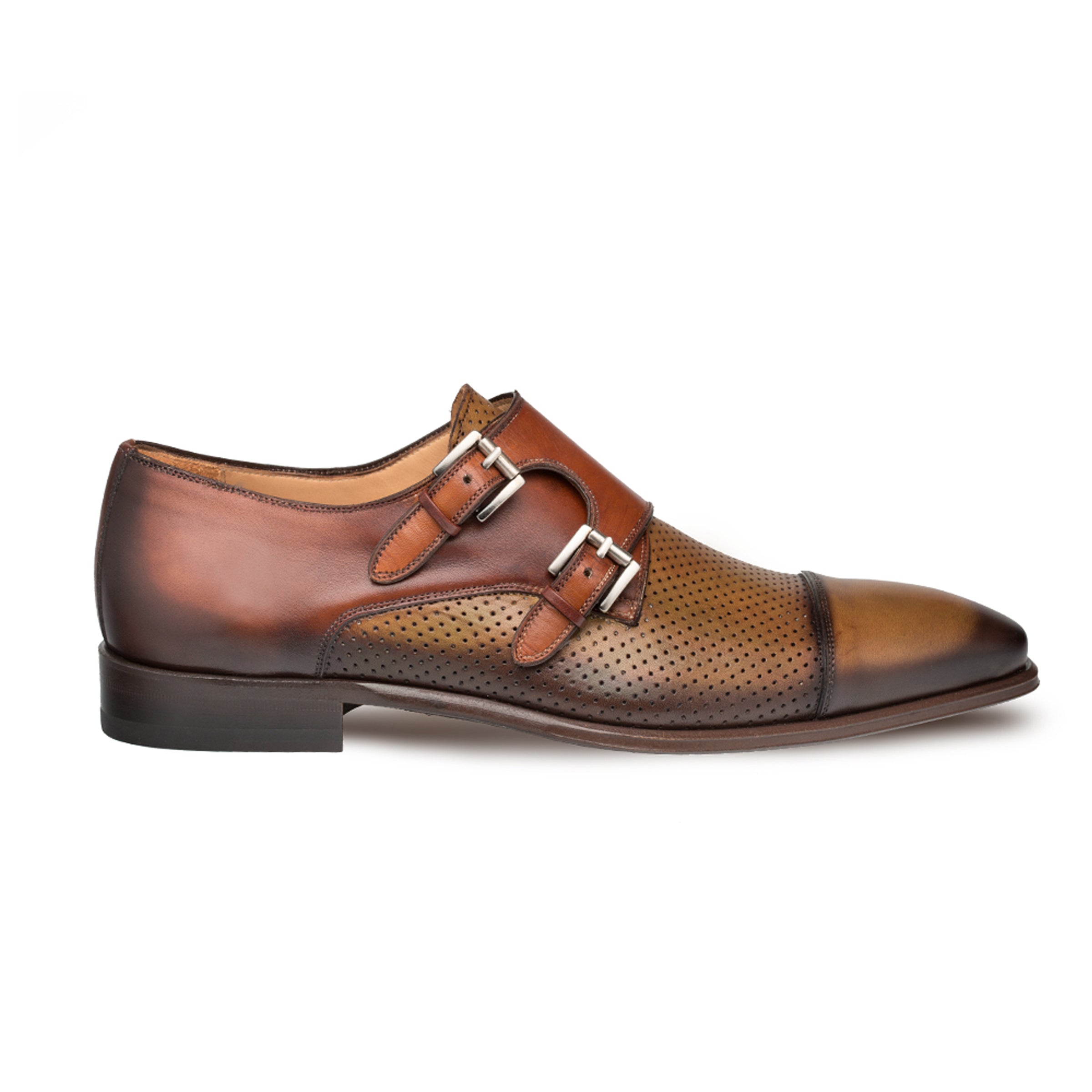 Mezlan Saber Men’s Tan & Blue Two-Tone Calfskin Double Monk Strap Dress Shoes – Handmade Luxury