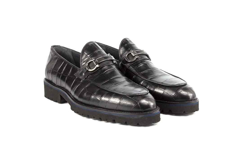 P045 Michel - Black Crocco Bit Loafer