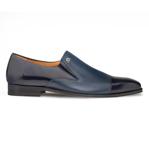 Mezlan Milani Men’s Loafer – Blue Deerskin and Calfskin Leather Slip-On, Handmade in Spain