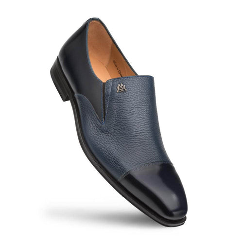Mezlan Milani Men’s Loafer – Blue Deerskin and Calfskin Leather Slip-On, Handmade in Spain