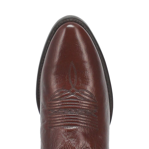 Dan Post Milwaukee cowboy boot. Round toe, tan leather. Subtle tonal stitching on the upper enhances structural design. Classic Western style.