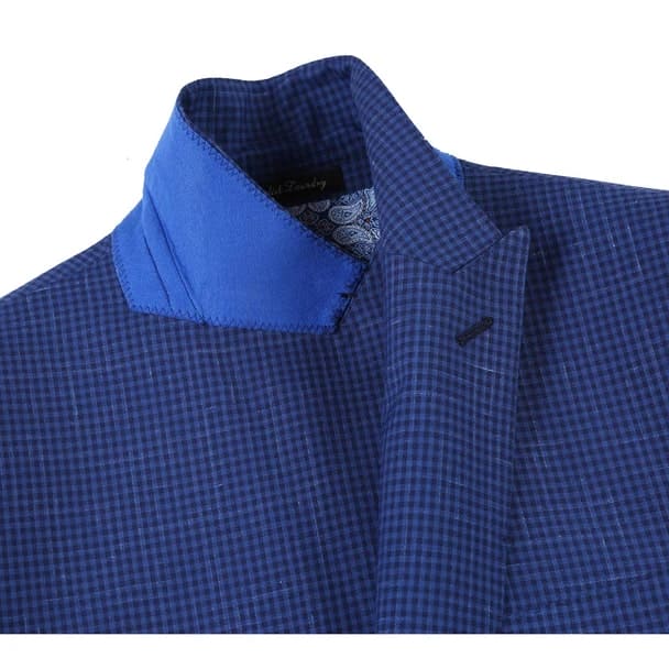 Wool Stretch with Linen Double Breasted Blue Slim Fit Suit