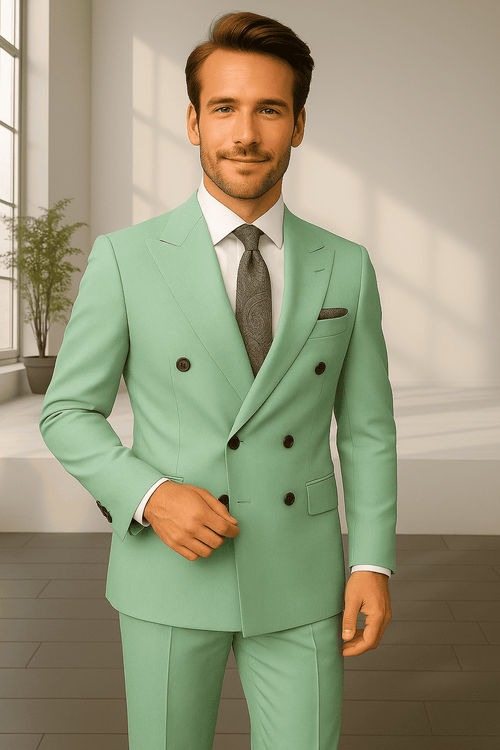 Wool Suit - Italian Made Business Suit by Statement Men's 2 Piece 100% Wool Double Breasted Suit - Pinstripe Pattern