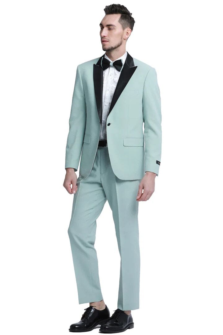 Reg:$995 Alberto Nardoni Brand Peak Lapel Tuxedo Black Tuxedo Fabric Super 150'S Flat Front Pants Peak Lapel Tuxedo Suit - Wide Lapel Tuxedo main image 1