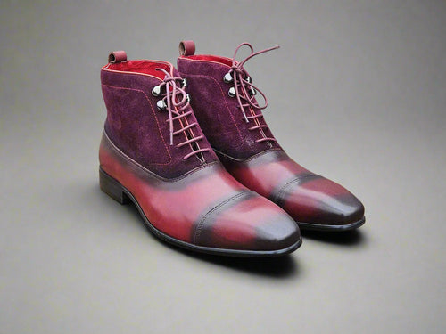 Mens Mixed Media Suede Lace-Up Boots